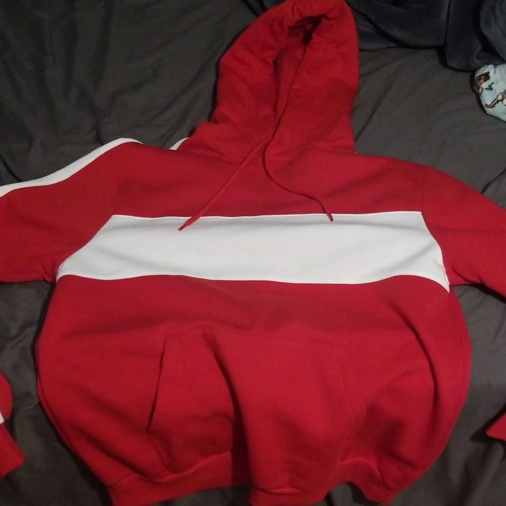 Mens red white stripe hoodie